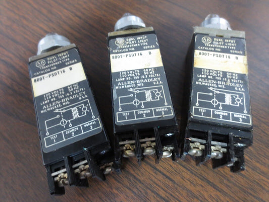 ALLEN-BRADLEY 800T-PSDT16 Ser. B PILOT LIGHT - LOT of 3 - NO COLORED LENS