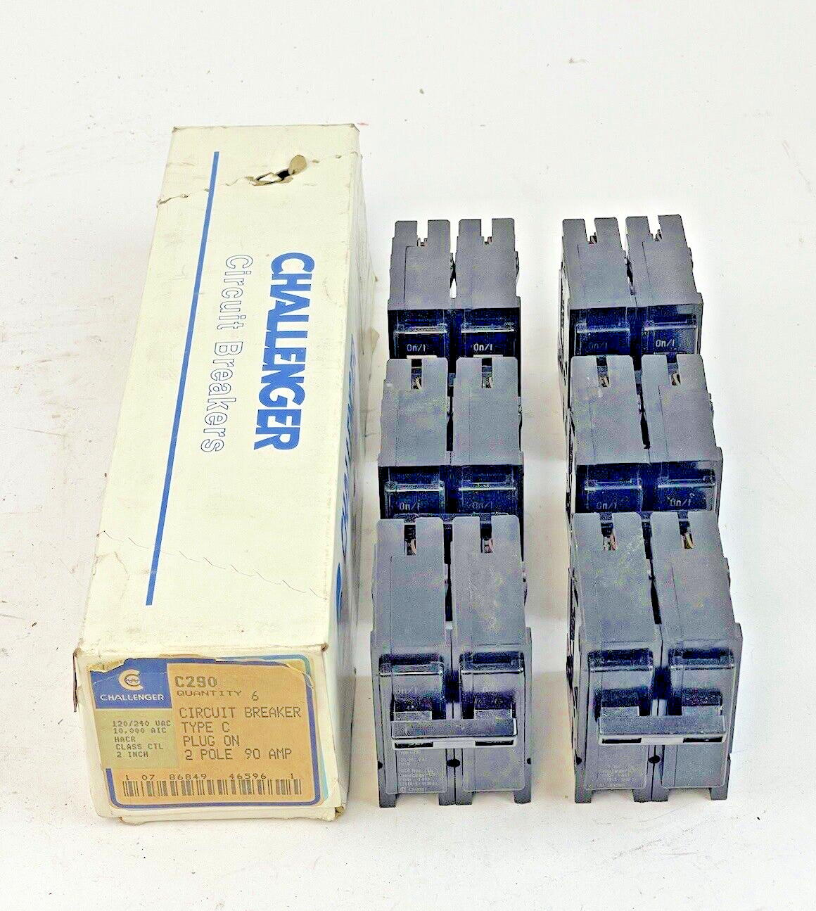 CHALLENGER *BOX OF 6* - C290 - 90A, 2 POLE TYPE C CIRCUIT BREAKERS, 120/240 VAC