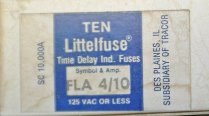 BOX of 10 / LITTELFUSE FLA4/10 MIDGET FUSE 4/10A / 125V / NEW SURPLUS / FLA-4/10