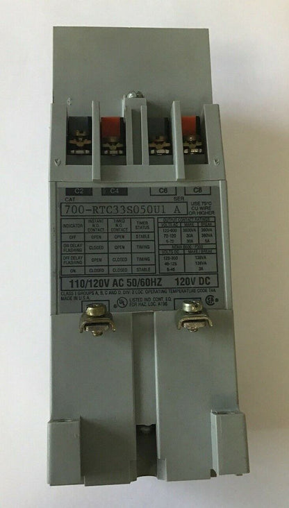 ALLEN BRADLEY 700-RTC33S050U1 SER A FIXED TIME DEL. SOLID STATE TIMER 120VDC/120