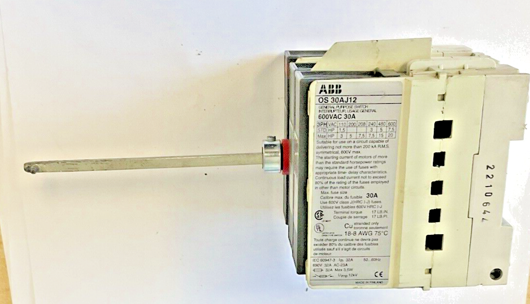 ABB OS 30AJ12 GENERAL PURPOSE SWITCH 600VAC 30A W/ LPJ-30SP FUSE(3)