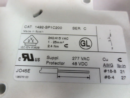 ALLEN-BRADLEY 1492-SP1C200 Ser. C CIRCUIT BREAKER, 20A