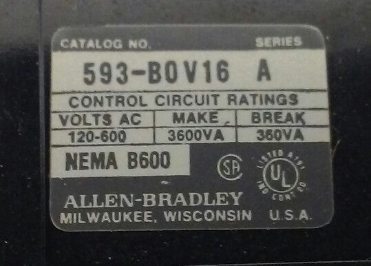 Allen Bradley Overload Relay  593-B0V16 Ser. A (NEW SURPLUS)