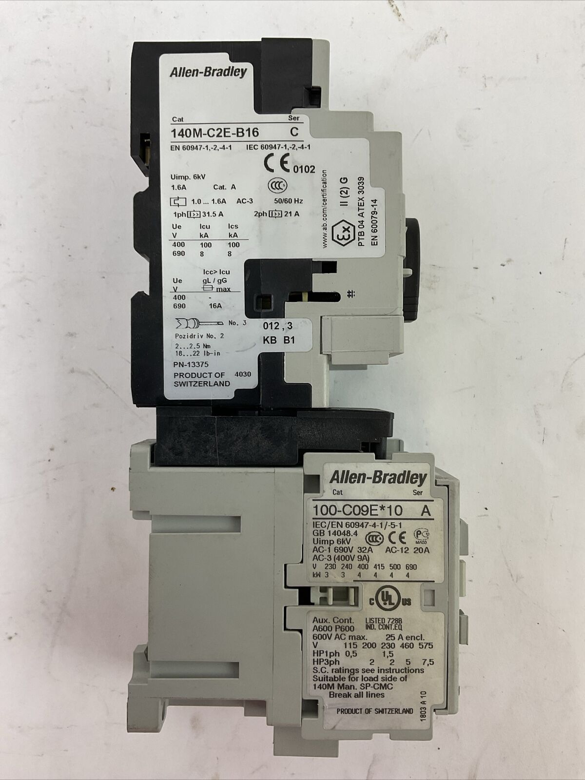ALLEN BRADLEY ECONOMY STARTER (140M-C2E-B16 1.0-1.6A + 100-C09E*10 COIL 24VDC)
