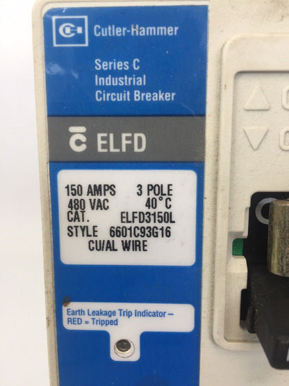 CUTLER HAMMER ELFD3150L INDUSTRIAL CIRCUIT BREAKER 150A 480VAC SER C ELD143 110-