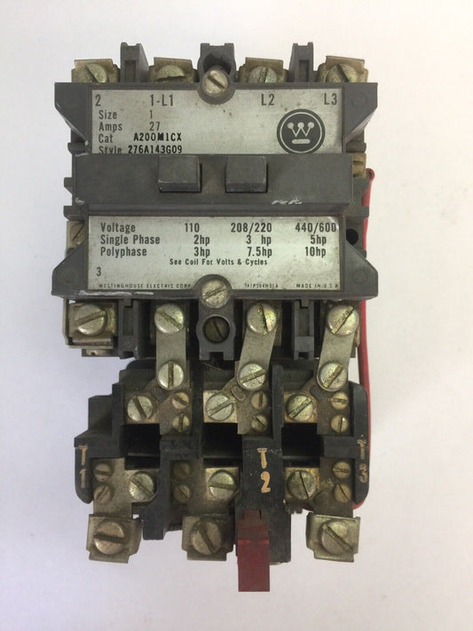 WESTINGHOUSE A200M1CX SIZE 1 STARTER 27A 600VAC 10HP 276A143G09