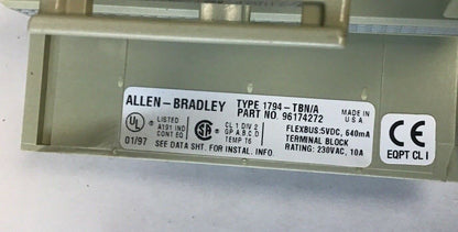 ALLEN BRADLEY 1794-IAB FLEX I/O MODULE 120VAC W/1794-TBN/A TERMINAL BLOCK 230VAC