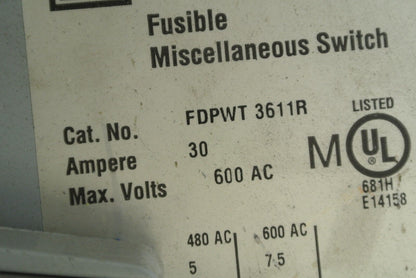 CUTLER-HAMMER FDPWT3611R TWIN FUSIBLE MISCELLANEOUS SWITCH - 600V, 30A