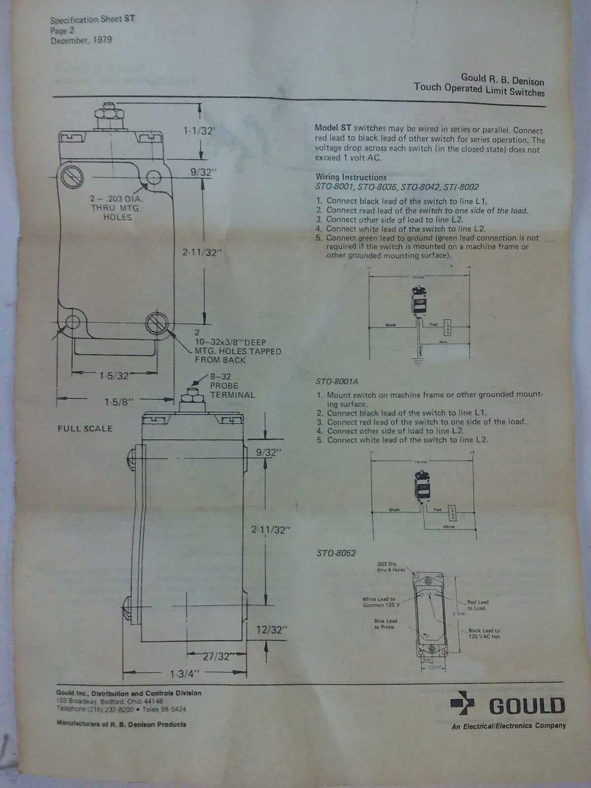 R.B.DENISON STI-8002 SERIES E-F, SOLID STATE LIMIT SWITCH, 105-130VAC, 1/10A,