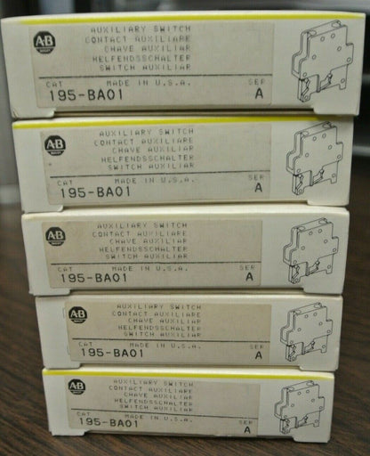LOT of 5 / ALLEN-BRADLEY 195-BA01 AUXILIARY SWITCH / AUX. CONTACT / NEW SURPLUS