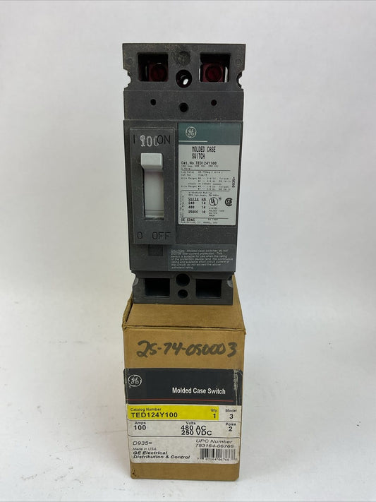 GE TED124Y100 MOLDED CASE SWITCH 2POLE 100AMP 480VAC 250VDC MODEL 3