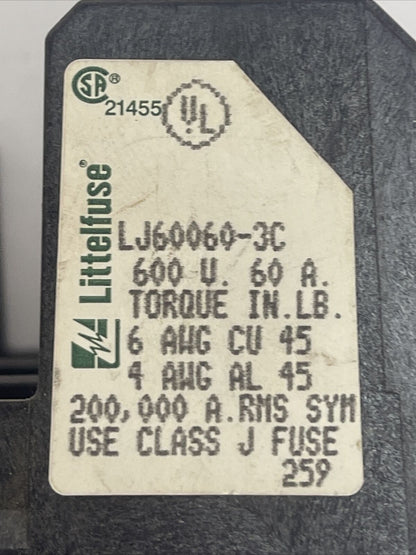 LITTELFUSE LJ60060-3C FUSE HOLDER 600V 60A USE CLASS J FUSE
