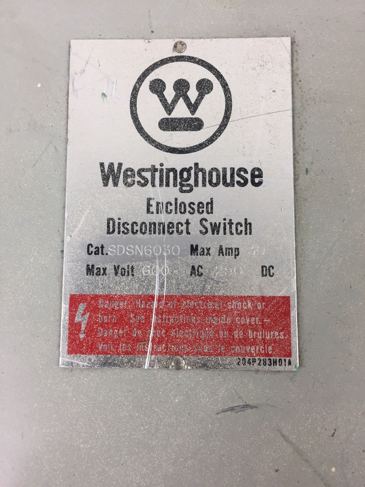 WESTINGHOUSE SDSN6030 DISCONNECT SWITCH 600 VAC 250 VDC 60 AMP 6 POLES