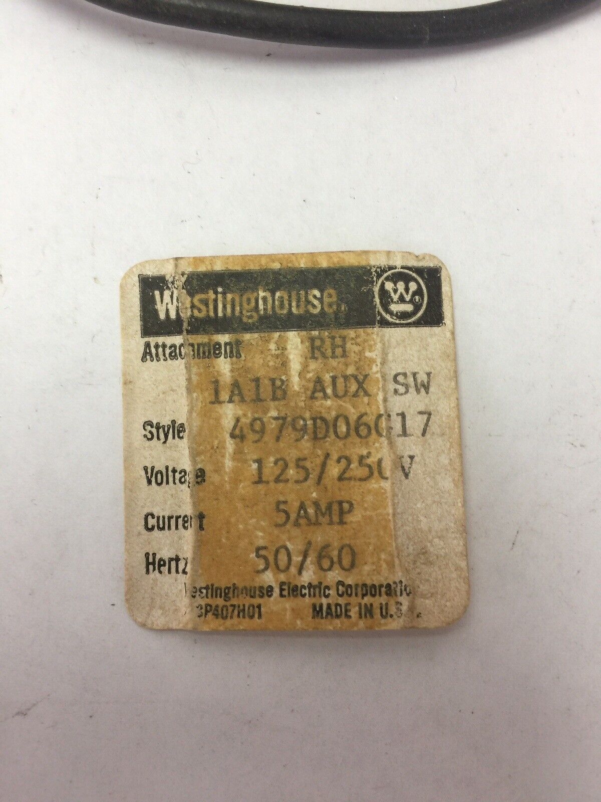 WESTINGHOUSE/CUTLER HAMMER 4979D06G17 RH 1A1B AUXILIARY SWITCH 125/250V 5AMP