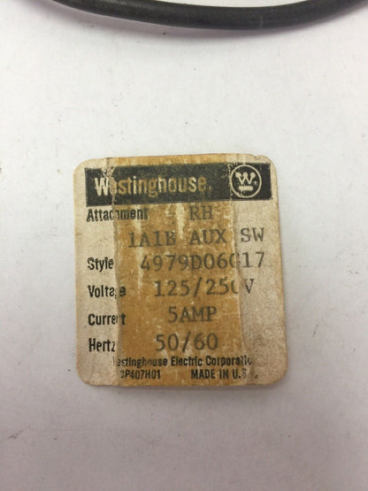 WESTINGHOUSE/CUTLER HAMMER 4979D06G17 RH 1A1B AUXILIARY SWITCH 125/250V 5AMP