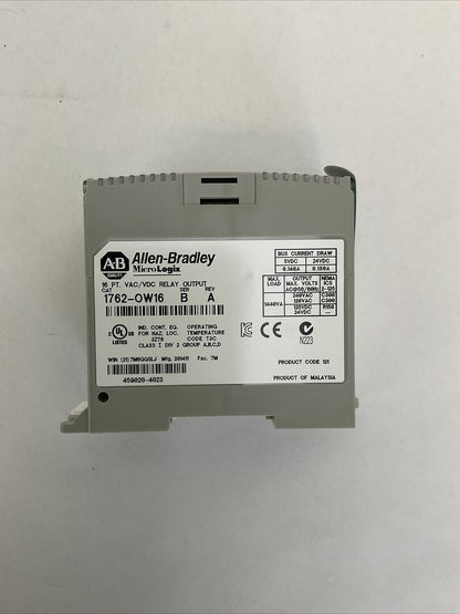 ALLEN BRADLEY 1762-OW16 SER B REV A MICROLOGIX 16 PT VAC/VDC RELAY OUTPUT MODULE
