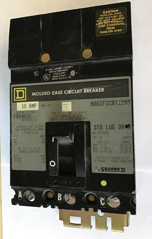 SQUARE D FA34015 CIRCUIT BREAKER 15A 480VAC 250VDC SER.2