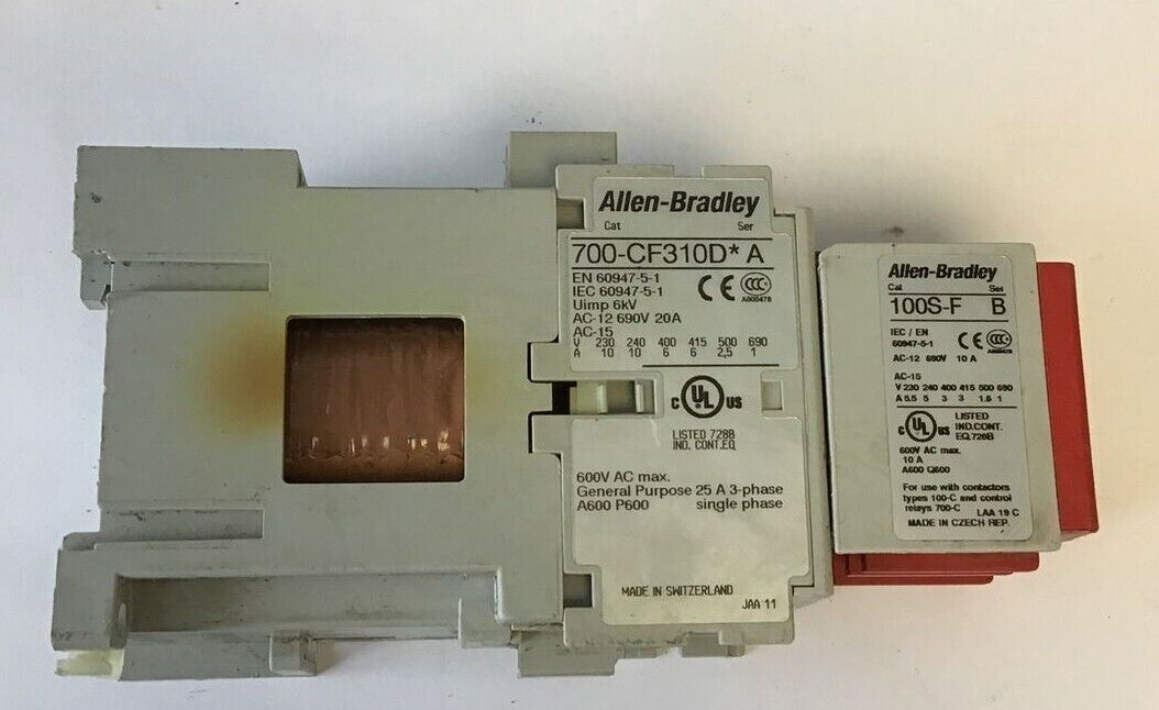 ALLEN BRADLEY 700-CF310D*A CONTACTOR SER.A 600VAC W/ 100S-F SER.B GUARD MASTER