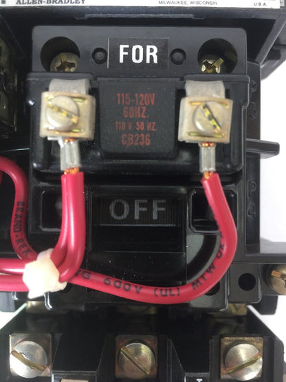 ALLEN BRADLEY 505-AOD SIZE 0 REVERSING STARTER 600VAC 5HP 18AMP COIL 120V 60HZ