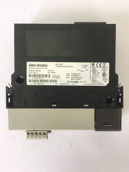 ALLEN BRADLEY 1756-DNB DEVICENET COMMUNICATION MODULE SER D 24VDC F/W REV 11.003