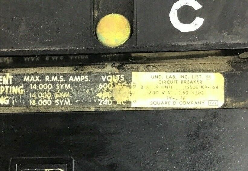 SQUARE D FA26020BC CIRCUIT BREAKER 20A 2POLE 600VAC 250VDC