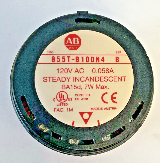 ALLEN BRADLEY 855T-B10N4 STEADY INCANDESCENT STACK LIGHT SER.B