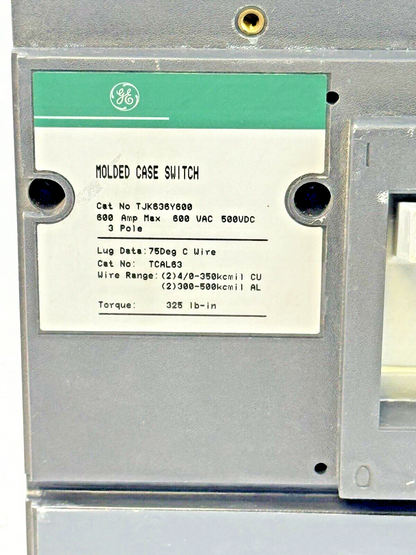 GE - TJK636Y600 - MOLDED CASE SWITCH W/ AUXILIARY SWITCH- 3 POLE/600VAC/600A