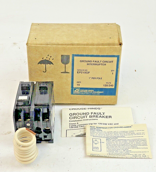 CROUSE-HINDS - EP215GF - 1" PER POLE, 15 A, 240 VAC-GROUND FAULT CIRCUIT BREAKER