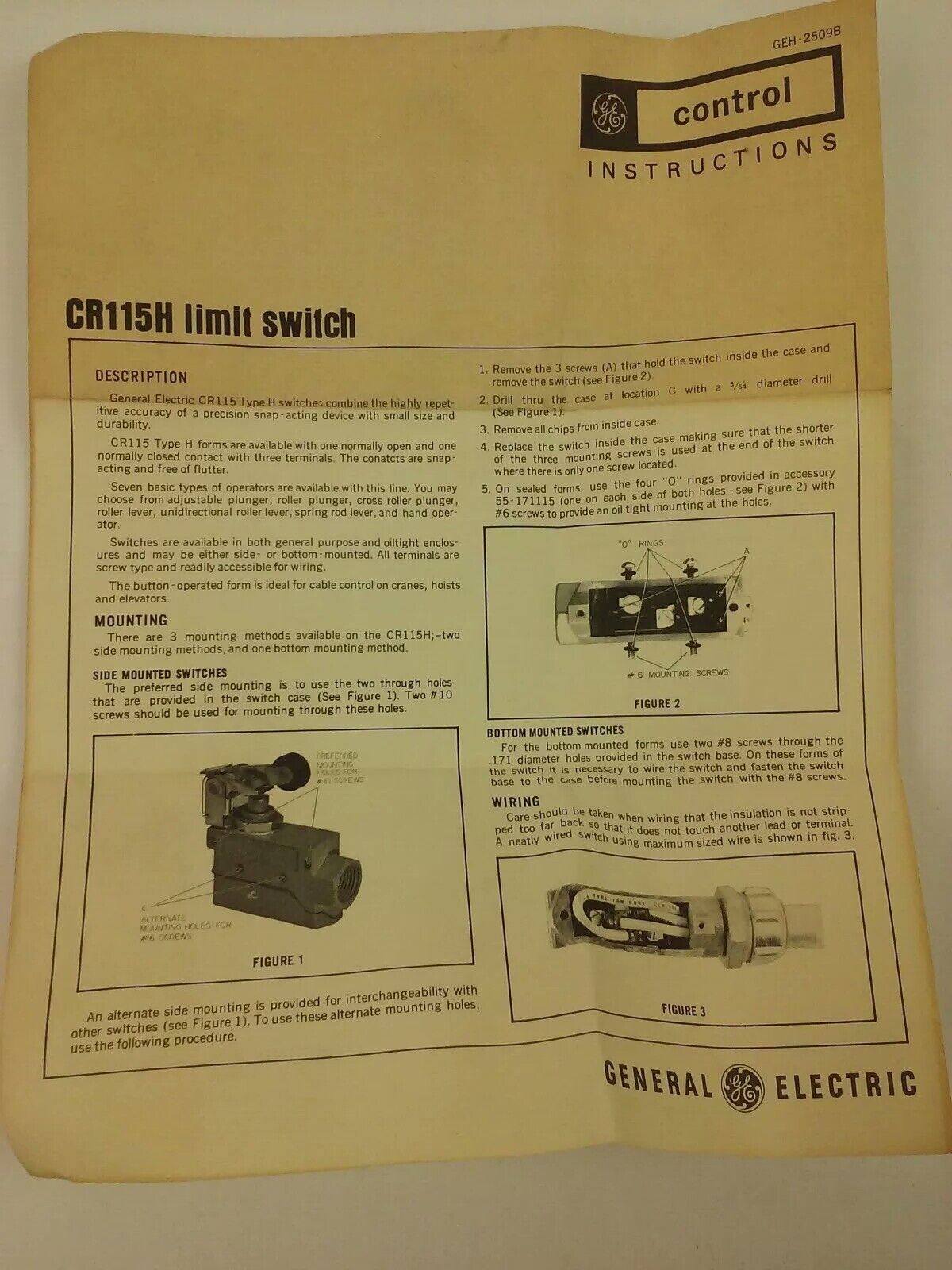 GE, CR115H01302, LIMIT SWITCH, 600V MAX, .5A-125VDC, 25A-250VDC, CR115H, NEW