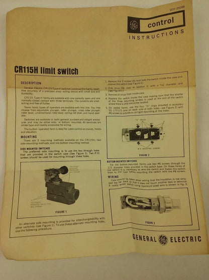 GE, CR115H01302, LIMIT SWITCH, 600V MAX, .5A-125VDC, 25A-250VDC, CR115H, NEW