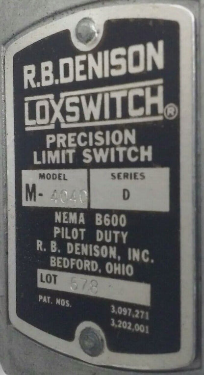 R.B.DENISON M4040 SERIES D PRECISON LIMIT SWITCH, NEMA B600, 600V, 30A, MODEL M