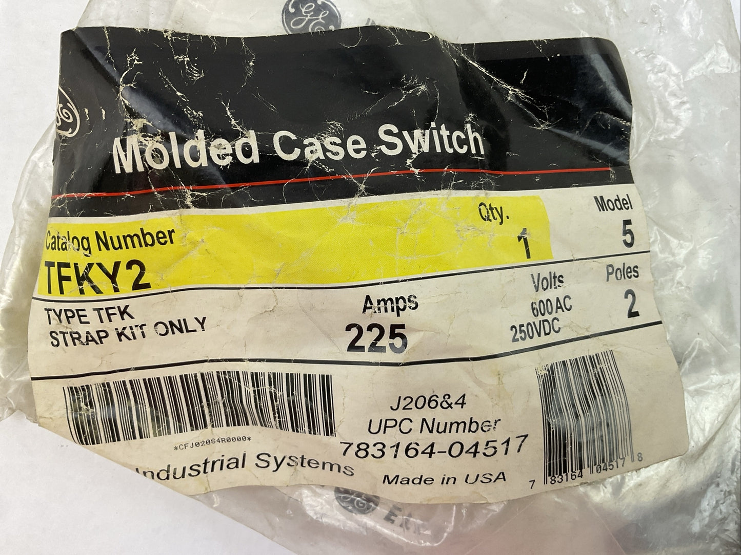 GE TFKY2 MODEL 5 2POLE 225AMP 600VAC 250VDC TYPE TFK STRAP KIT ONLY