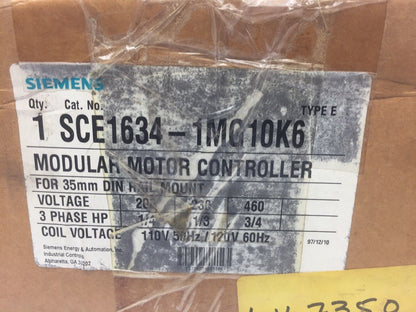 SIEMENS SCE1634-1MG10K6 MODULAR MOTOR CONTROLLER 240V 480Y/277V COIL 120V 60HZ