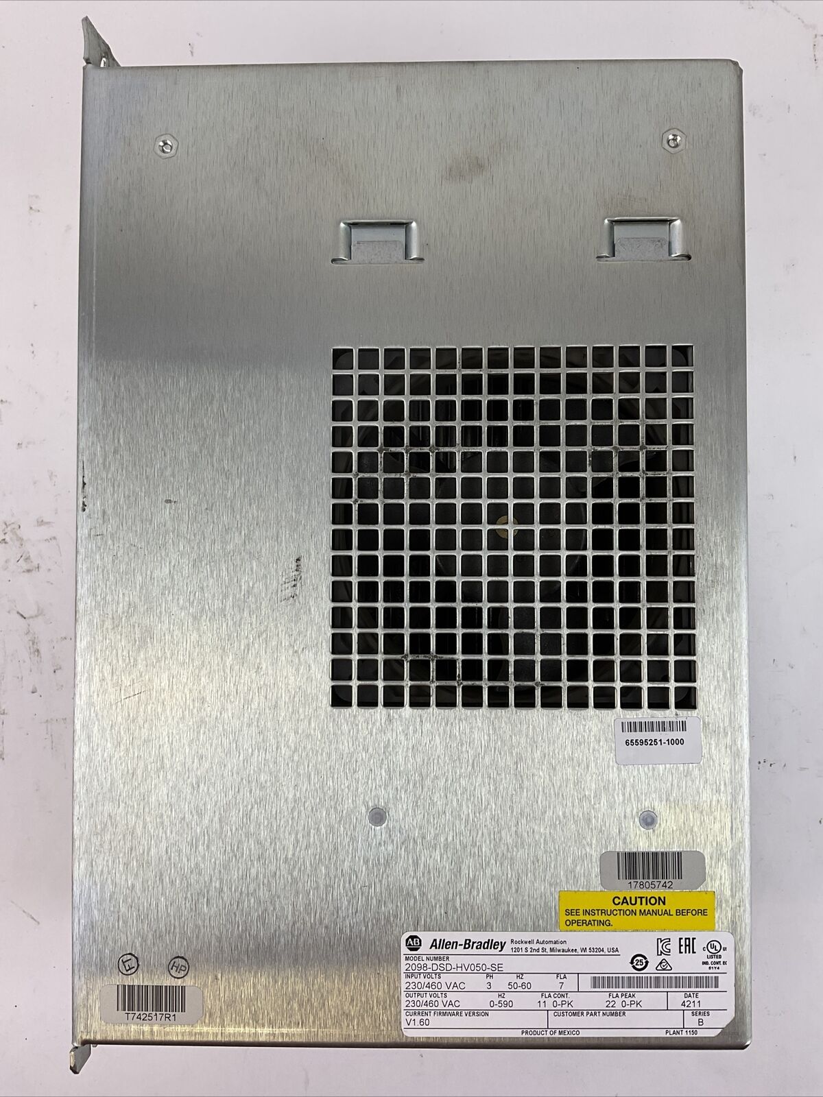 ALLEN BRADLEY 2098-DSD-HV050-SE SERVO DRIVE SER B FW VERSION V1.60 230/460VAC