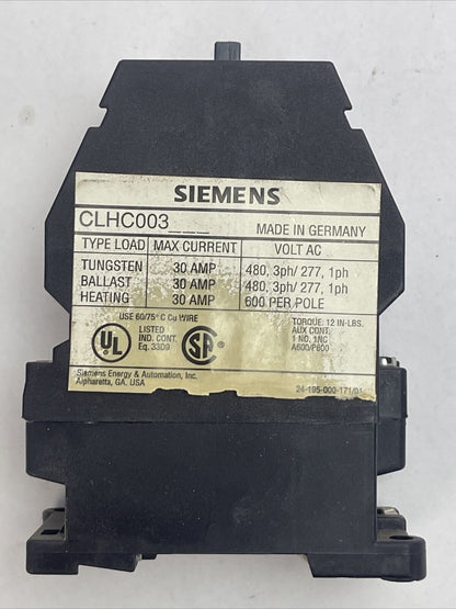 SIEMENS 3TF42-CLHC003 CONTACTOR 600VAC 30A COIL 208V 50/60HZ