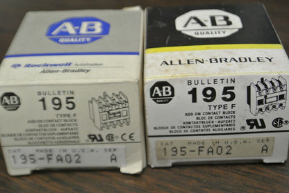 LOT of 2 / ALLEN-BRADLEY 195-FA02 ADD-ON CONTACT BLOCK / NEW SURPLUS