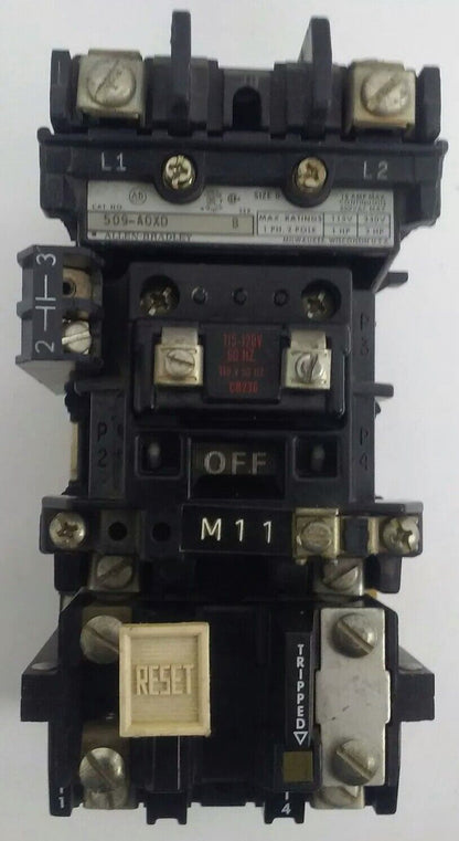 ALLEN BRADLEY 509-AOXD, SER. B, STARTER, 120V COIL CONTACTS GREAT CONDITION