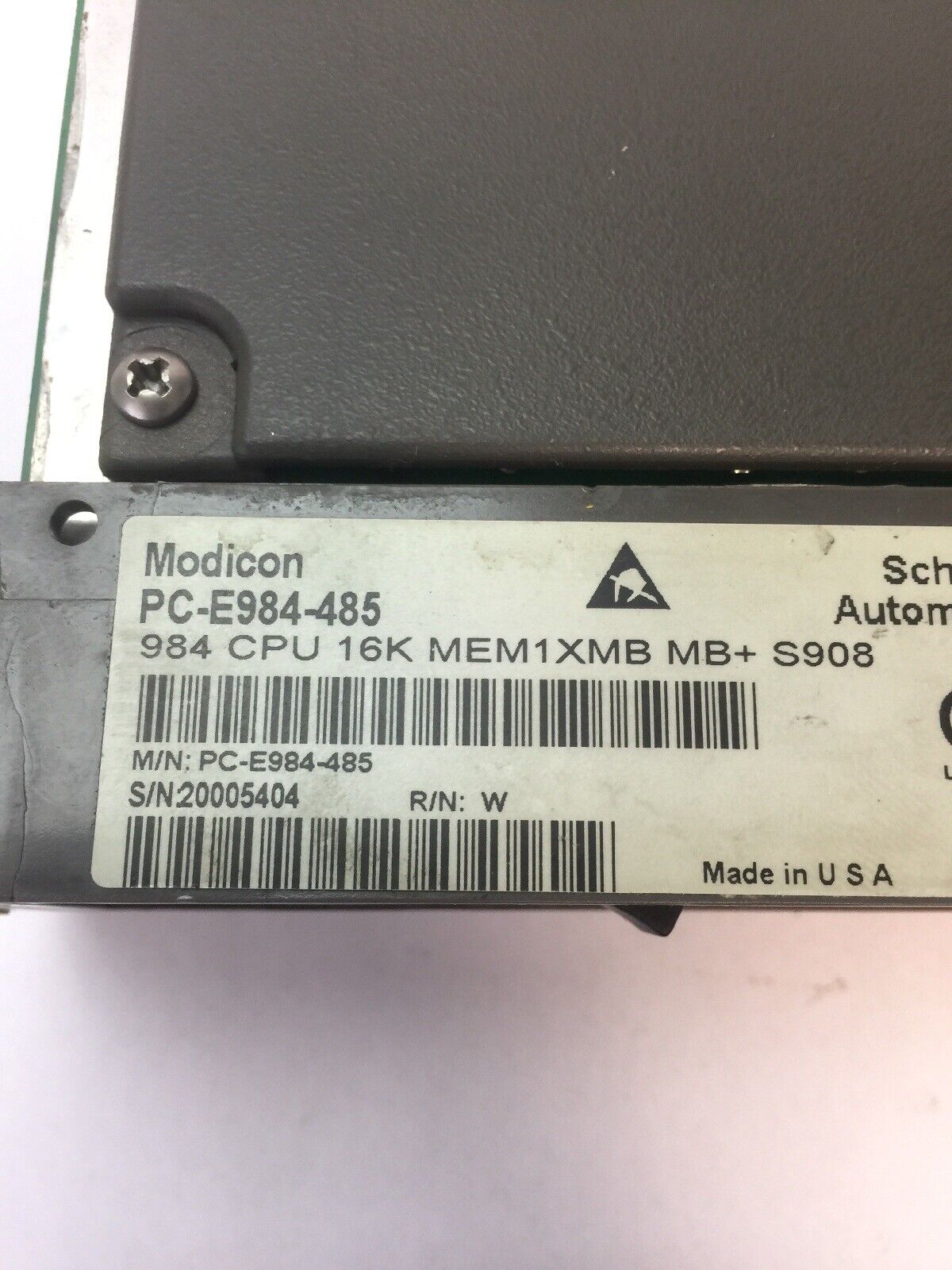 SCHNEIDER MODICON PC-E984-485 PROGRAMMABLE CONTROLLER 984 CPU 16K MEM1XMB MB+