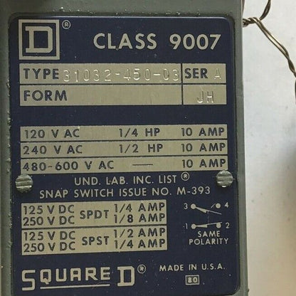 SQUARE D 9007 LIMIT SWITCH BODY 31032-450-03 SER.A 600VAC 10A JH