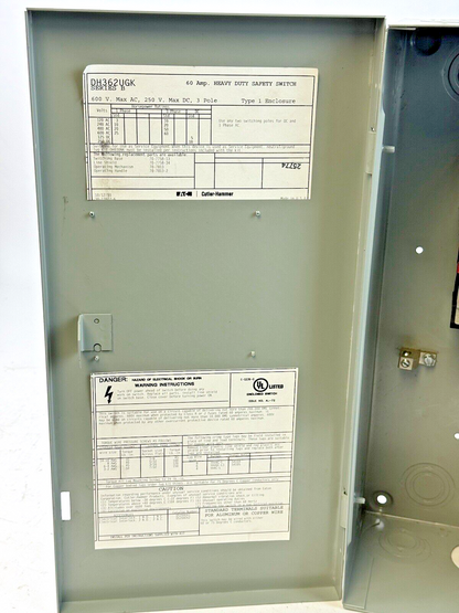 EATON - DH361UGK SER. B - HD SAFETY SWITCH - 30A/ 600VAC/250DC / 3 POLE/ TYPE 1