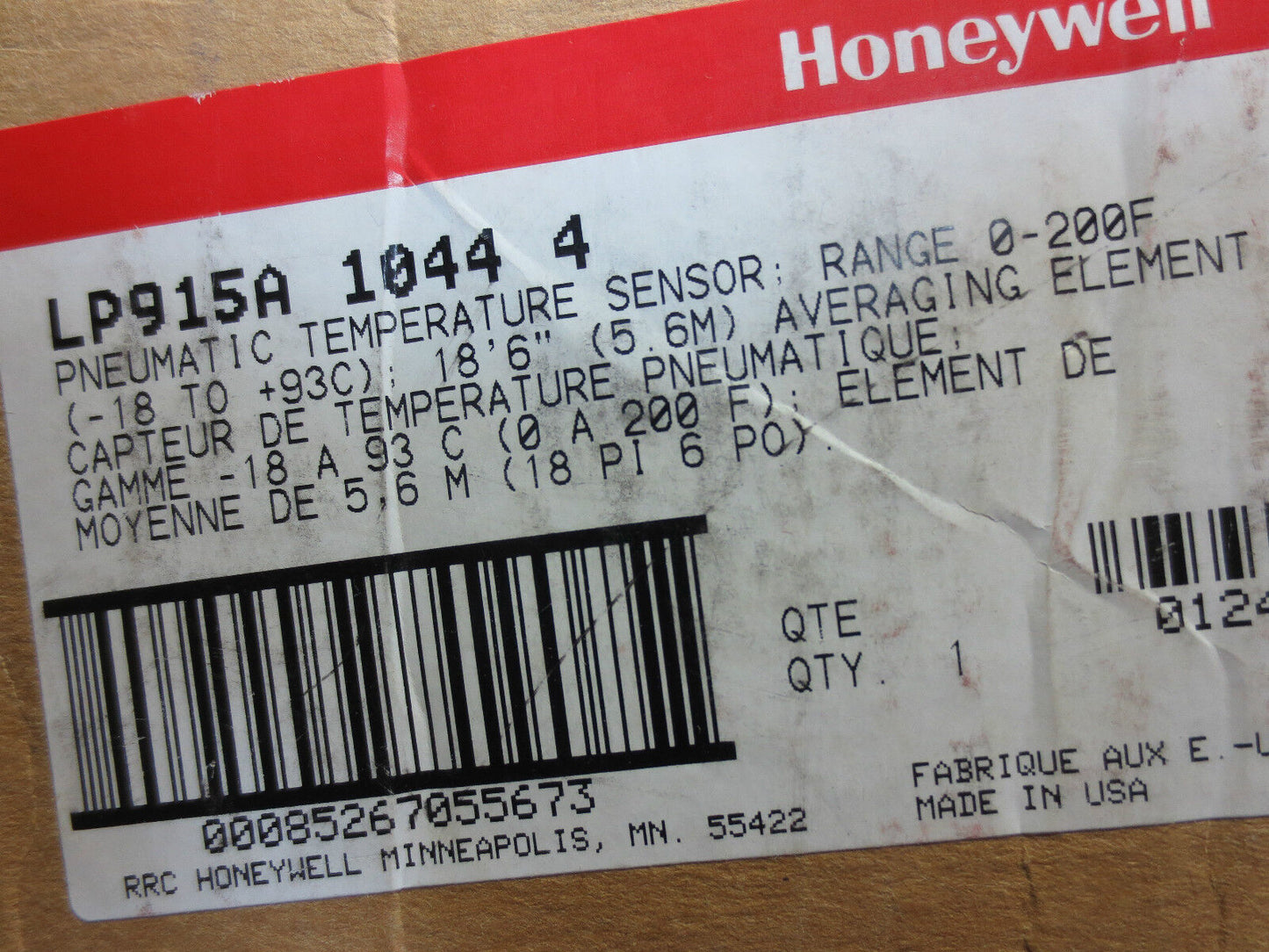 HONEYWELL LP915A 1044 4 PNEUMATIC TEMPERATURE SENSOR, 0-200F - NEW in BOX