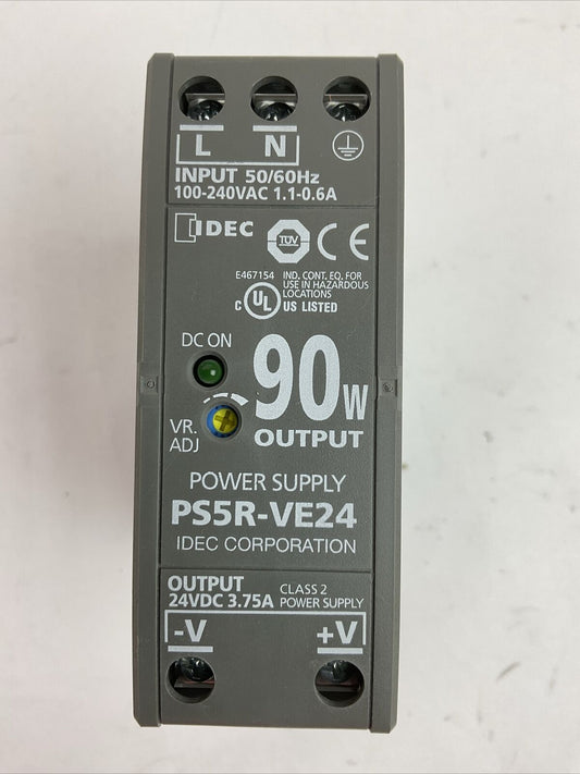IDEC PS5R-VE24 POWER SUPPLY OUTPUT 24VDC 3.75A 90W INPUT 100-240VAC 1.1-0.6A