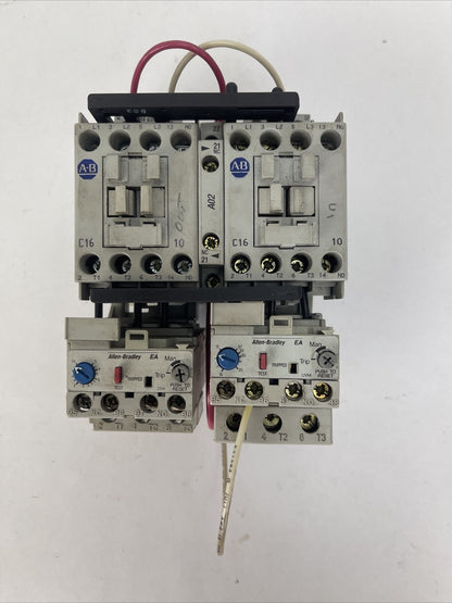ALLEN BRADLEY REVERSING STARTER 100-C16*10 CONTACTOR 193-EA1HC & 193-EA1EB RELAY