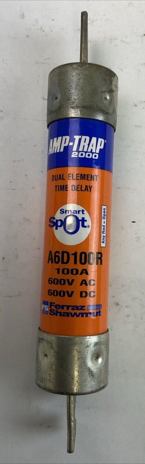 FERRAZ SHAWMUT A6D100R SMART SPOT AMP-TRAP 2000 TIME DELAY FUSE 600VAC 100AMP