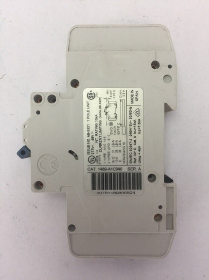 ALLEN BRADLEY 1489-A1C040 CIRCUIT BREAKER SER A 277VAC 48VDC 4A 1 POLE