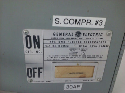 GE TYPE QMR QMR321L QMR321R TWIN FUSIBLE INTERRUPTER SWITCH 30A 240V W/HARDWARE