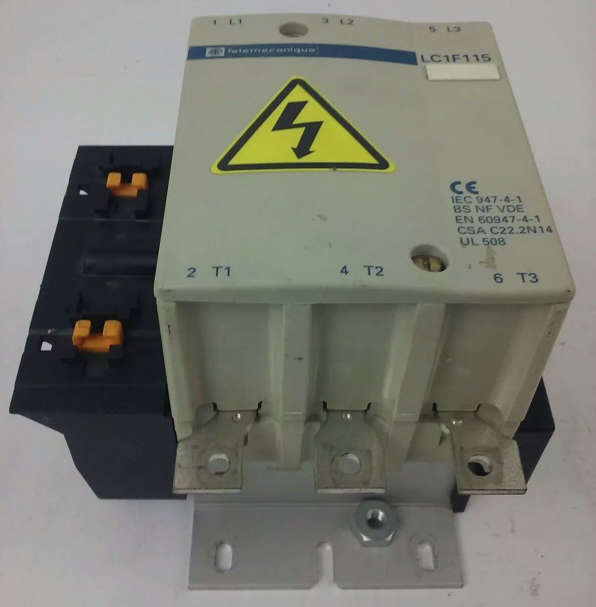 TELEMECANIQUE LC1F115 CONTACTOR, 3PH, 600V, 175A, 100HP, W/ LX1FF020 20/24V COIL