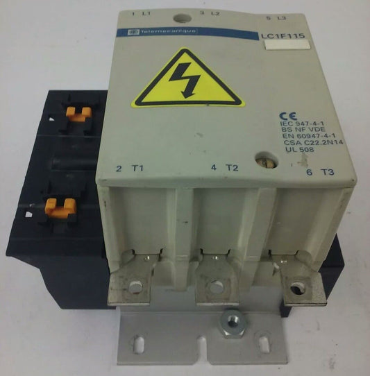 TELEMECANIQUE LC1F115 CONTACTOR, 3PH, 600V, 175A, 100HP, W/ LX1FF020 20/24V COIL