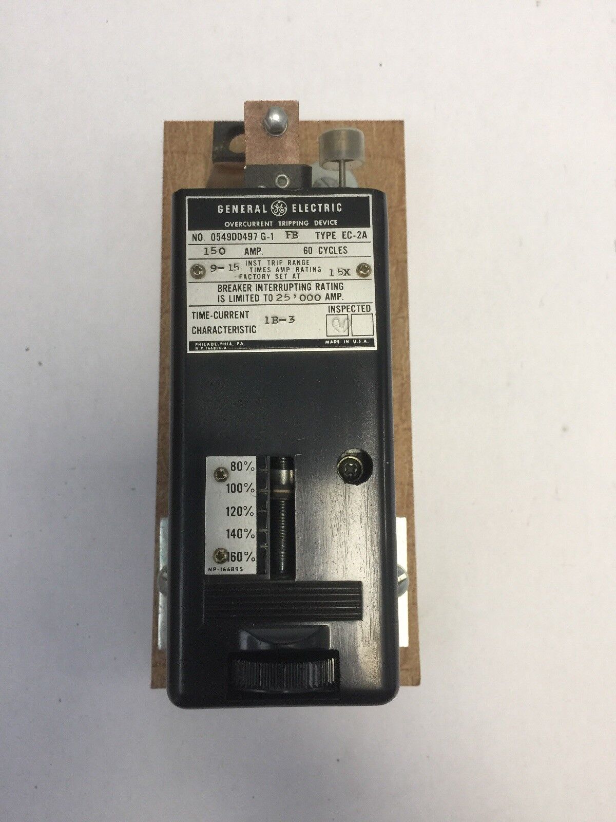 GE 0549D0497 G-1 OVERCURRENT TRIPPING DEVICE TYPE EC-2A 150 AMP 60 CYC