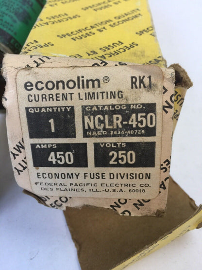 ECONOMY NCLR 450 CURRENT LIMITING CLASS RK1 FUSE 450AMP 250VAC